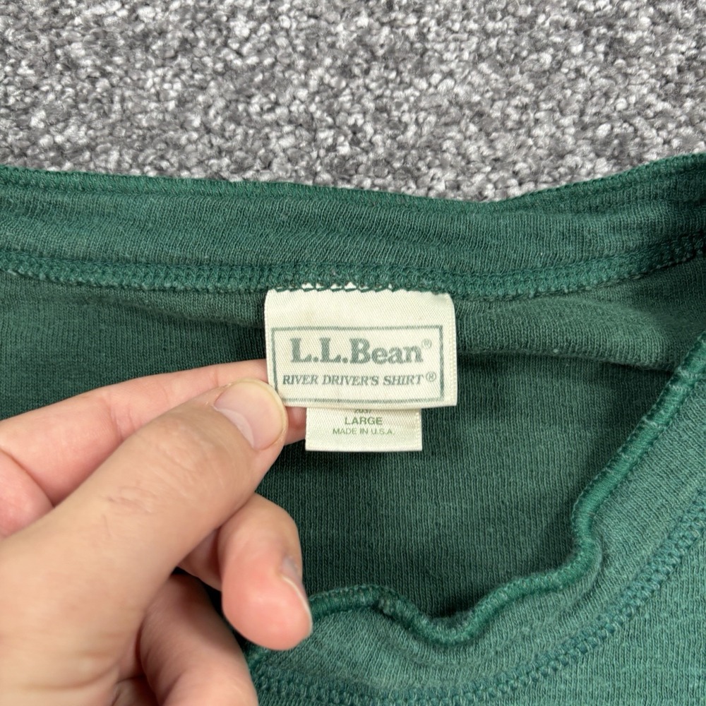 L.L. Bean Henley Two-Layer River Driver's Shirt Mens Large Green Wool Blend USA - Picture 5 of 8